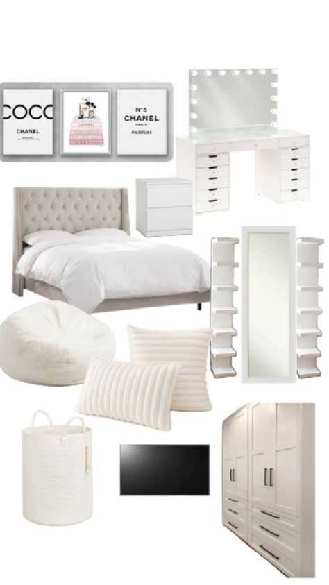 Easy Bedroom Ideas For Small Rooms, Bedroom Inspirations Wardrobe, Luxury Bedroom Ideas For Small Rooms, White Bedroom Ideas Aesthetic, Bedroom Inspo White, Clean Girl Room Ideas, Room Inspo White, Bedroom Ideas For Big Rooms, White And Grey Bedroom Ideas