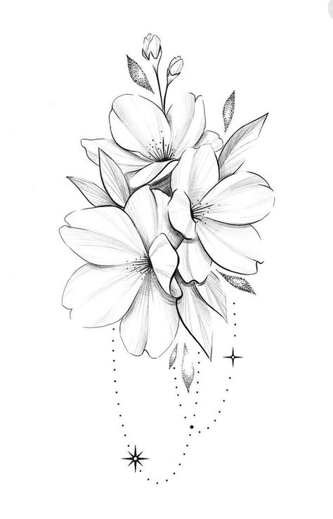 Pianese Flower Tattoo, Fine Line Floral Moon Tattoo, Diamond Flower Tattoo, Feminine Flower Tattoos, Magnolia Tattoo Design, Mandala Floral Tattoo Design, Magnolia Tattoos, Magnolia Flower Tattoo, Tattoo Designs Traditional