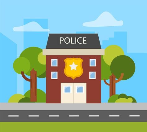 Vector police building vector illustrat... | Premium Vector #Freepik #vector #police-station #police-office #building-cartoon #city-house Police Station Drawing, Police Station Cartoon, Building Cartoon, Building Vector, Cartoon City, Diy Friendship Bracelet, Nursery Activities, Police Dog, Board For Kids