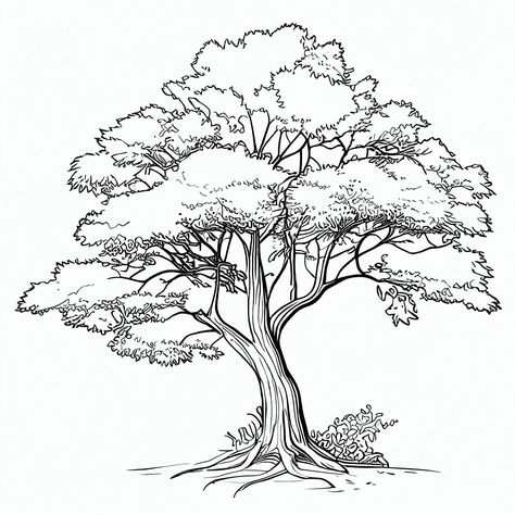 Unique Tree Coloring Pages for Nature Lovers: 33 beautiful illustrations to print and. #Natural_Motif_Drawing #Simple_Outlines #Tree_Drawing_Simple #Tree_Coloring Kapok Tree Drawing, Jungle Tree Drawing, Acacia Tree Drawing, Tree Mind Map, Natural Motif Drawing, Sketch Of Tree, Drawings Of Trees, Drawing Of A Tree, Nature Coloring Pages