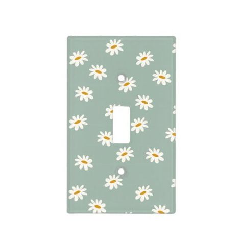 $15.75 | Cute Daisy Pattern Sage Light Switch Cover #daisy #daisies #flower #floral #botanical #cute #sagegreen #abstract Cool Light Switch Covers Diy, Light Switch Covers Diy Paint Aesthetic Easy, Cute Light Switch Covers Diy Paint, Painted Light Switch Plates Ideas, Painting Light Switch Covers, Aesthetic Light Switch, Light Switch Painting Ideas Easy, Light Switch Covers Diy Paint Aesthetic, Outlet Cover Painting Ideas