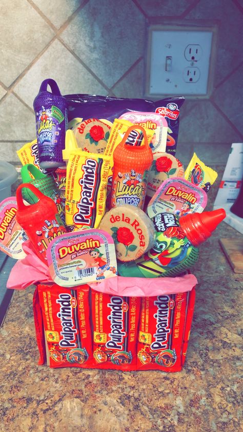 Mexican Valentines Day Gifts, Taco Bouquet, Gifts For Mexican Boyfriend, Mexican Candy Bouquet, Mexican Candy Centerpiece Ideas, Candy Baskets, Fathers Day Gifts Ideas Hispanic, Mexican Candy Basket Gift Ideas, Mexican Bouquet