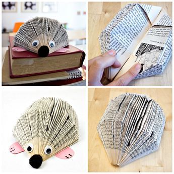 Paperback Book Hedgehog | How to Make An Adorable Paperback Book Hedgehog. Hedgehog Book Folding, Book Hedgehog Folded, Crafts With Paperback Books, How To Make A Hedgehog, Recycled Book Crafts Diy, Book Upcycle Projects, Book Hedgehog, Hedgehog Diy, Recycled Book Crafts