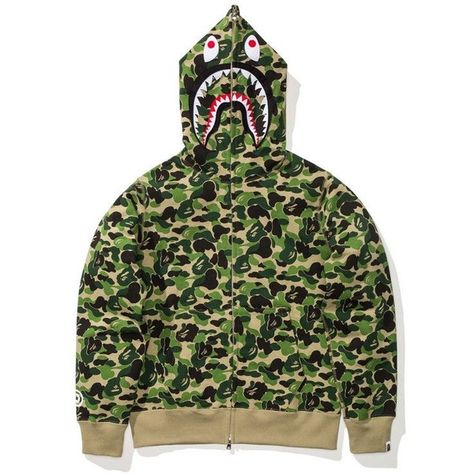 ... ❤ liked on Polyvore featuring tops, hoodies, full zipper hoodies and full zip hoodies Hoodie Bape, Bape Clothing, Underground Clothing, Urban Street Fashion, Ape Bape, Shark Hoodie, Hoodie Green, Japanese Streetwear, Camo Colors