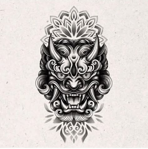 Tato Realis, Tato Mandala, Foo Dog Tattoo Design, Front Neck Tattoo, Oni Tattoo, Foo Dog Tattoo, Elbow Tattoos, Neck Tattoo For Guys, Forearm Tattoo Women