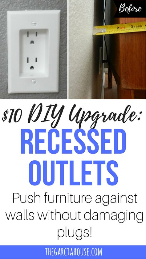 $10 Upgrade to Recessed Outlets & Push Furniture Against the Wall (5 Easy Steps!) Wall Outlet Ideas, Recessed Outlets, Kitchen Outlets, Floor Outlets, Apartment Deco, Reclaimed Flooring, Breaker Box, Reclaimed Furniture, Electrical Projects