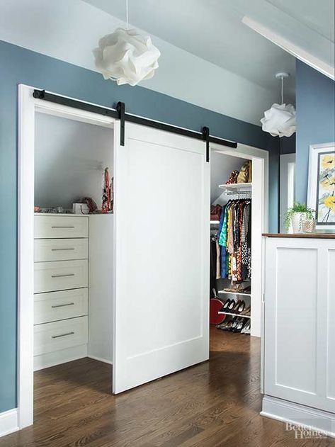 Bedroom Closet Doors, Garage Attic, Attic Closet, Walking Closet, Primary Suite, Attic Bathroom, Closet Remodel, Build A Closet, Attic Renovation