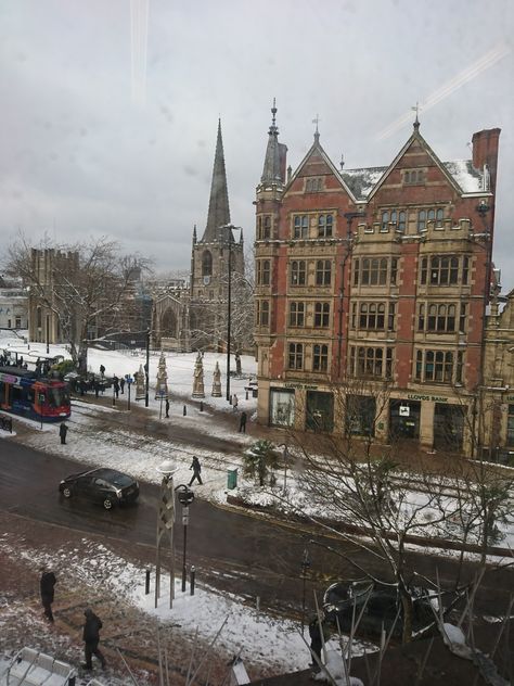 #view from work #boots #highstreet #snow #sheffield #tram #febuary 2018 View from work Sheffield Cathedral, Sheffield Uk, Uni Life, Fresh Start, Cologne Cathedral, Sheffield, Work Boots, Barcelona Cathedral, Yorkshire