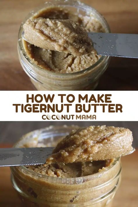 Homemade tigernut butter is easy to make and is a great nut-free butter alternative! This tigernut butter recipe uses tigernut flour, coconut oil and honey to create a delicious nut butter that's tasty and nutritious! Tiger Nut Butter Recipe, Tigernut Butter Recipe, Tigernut Butter, Immune Recipes, Tigernut Recipes, Tigernut Flour Recipes, Autoimmune Protocol Diet Recipes, Histamine Foods, Autoimmune Protocol Recipes