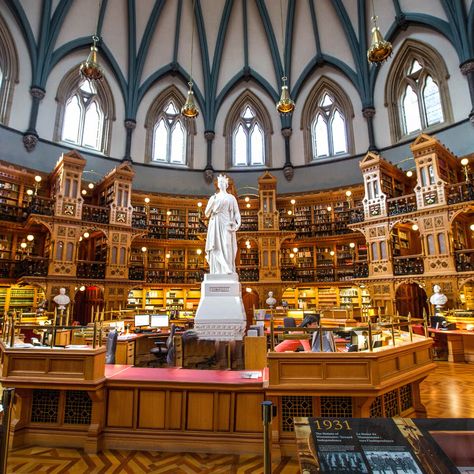 Parliamentary Library in Ottawa, Ontario Ottawa Library, Famous Libraries, Ceiling Artwork, Seattle Central Library, Most Beautiful Libraries, George Peabody Library, Trinity College Library, Peabody Library, Beautiful Libraries