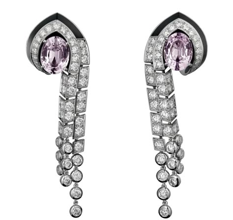 CARTIER. Earrings - platinum, pink topaz, black lacquer, brilliant-cut diamonds. #Cartier #L'OdyséeDeCartierParcoursD'unStyle #2013 #HauteJoaillerie #HighJewellery #FineJewelry #PinkTopaz #Diamond Cartier Collection, Cartier Earrings, Van Cleef & Arpels, Black Diamond Jewelry, Lotus Jewelry, Colour Stone, Jeweled Earrings, Diamond Jewel, Cartier Jewelry