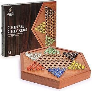 Wooden Chinese Checkers Halma Board Game Set - 12.7 Inches - with Drawers and Glass Marbles - Made by Yellow Mountain Imports Chinese Checkers Board, Checkers Board, Chinese Checkers, Glass Marbles, Board Games, Drawers, Marble, Yellow, Glass