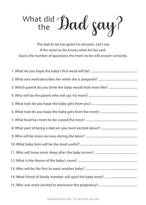 What did the Dad Say | Minimalist Baby Shower Game Who Knows Daddy Best Baby Shower Game, Free Printable Baby Shower Games With Answers, What Did Dad Say Baby Shower Game, Mom Vs Dad Baby Shower Game, Mom And Dad Baby Shower Game, Dad Shower Ideas, Fun Baby Shower Game Ideas, Baby Shower Question Game, Dad Baby Shower Games