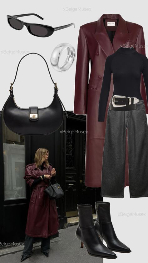 #burgundy #leather #coat #2024fallfashion #burgundycombinationdetails #fallnails #wine #lipstick #gloss #highheels #sunglasses #gold #silver #jewelry #trends #Fallfashion #2024 #outfits, #FashionTrends2024 #ElegantFashion #ChicStyle #MarsalaFashion #FallOutfits #Style #Styletips #Parfume Burgundy Coat Outfit, Leather Coat Outfit, Wine Lipstick, Outfit Links, Burgundy Outfit, Gold Silver Jewelry, Burgundy Style, Lipstick Gloss, 2024 Outfits