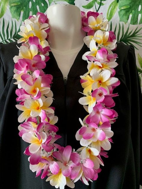 "Premium Artificial Flower Lei Description: This beautiful and real looking lei is made of Plumeria flowers with delicate accents of Gypsophila (Baby's Breath) in between the flower petals.  Created to look like a real fresh flower lei.  The flowers are made of  a Silk fabric and have a plastic white base.  Vibrant and festive colors perfect for Graduations, Weddings, Birthdays and any celebrations. Measurements: This beautiful lei measures approximately 40\" inches in length  Color:  Purple , Y Aesthetic Bowls, Fresh Flower Lei, Lei Stand, Lei Graduation, Wedding Lei, Purple Corn, Corn Pasta, Graduation Flowers, Pearl Tea