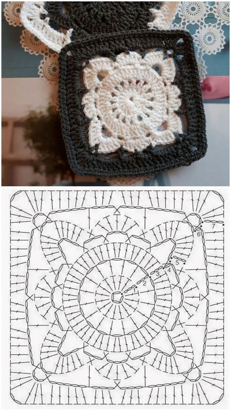 Fancy Granny Squares, Mode Crochet, Crochet Motif Patterns, Crochet Blocks, Crochet Design Pattern, Pola Sulam, Crochet Square Patterns, Granny Squares Pattern, Granny Square Crochet Pattern