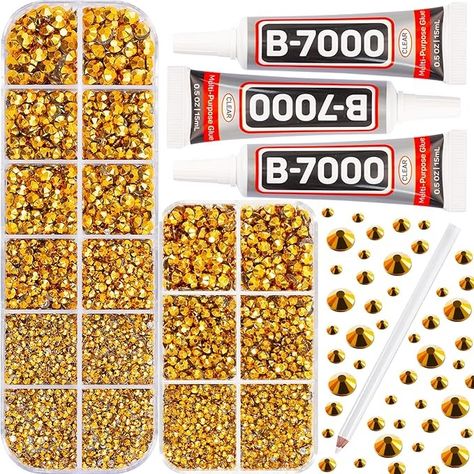 Amazon.com: B7000 Gem Glue on 7500Pcs Gold Rhinestones Flatback for Crafts Clothes Decoration Clothing Fabric,Bright Metallic Gold Plated Flat Back Crystals for Crafting Costumes,Gluefix Bedazzling Kit 2/3/4/5 mm Making Tumblers, Crafts Clothes, Football Cups, Rhinestone Ornaments, Paper Hats, Pencil Tool, Clothes Decoration, Crafting Jewelry, Diamond Pen