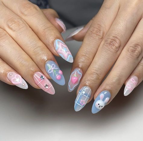 Kawaii Nail Art, Bunny Nails, Gel Nails Diy, Pretty Gel Nails, Kawaii Nails, Pastel Nails, Funky Nails, Best Acrylic Nails, Cute Acrylic Nails