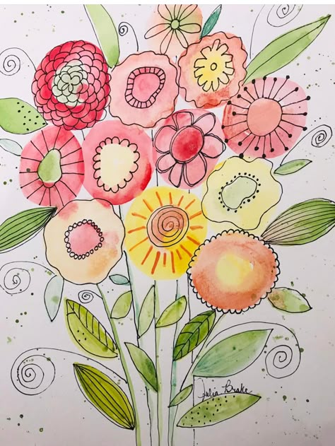 Water Brush Pen Art, Water Brush Pen, Brush Pen Art, Whimsical Art Paintings, Doodle Art Flowers, Watercolor Paintings For Beginners, Water Brush, Flower Water, Diy Watercolor Painting