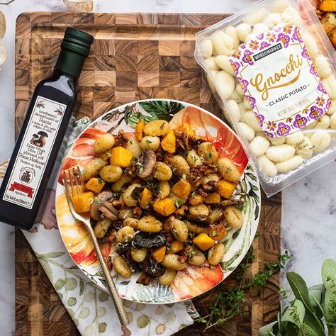 Mushroom and Butternut Squash Gnocchi-Mains-Recipes-Inspiration | World Market Butternut Squash Gnocchi, Squash Gnocchi, Mushroom Dishes, Mains Recipes, How To Cook Gnocchi, Creamy Butternut Squash, Gnocchi Recipe, Mushroom Dish, Cozy Dinner