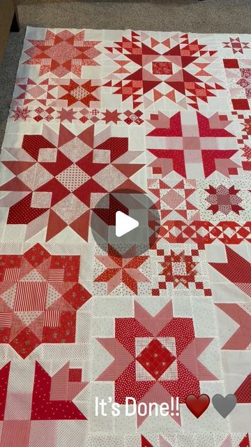 Kimberly Walus on Instagram: "My Red & White “Barn Star Sampler” before it was quilted. Quilt book by Shelley Cavanna @corasquilts ❤️🤍 #barnstarsamplerquilt #redandwhitequilts #iloveredandwhitequilts #twocolorquilts #twocolorquiltsarebeautiful #barnstarsamplerqal" Red And Cream Quilts, Red And White Quilts Vintage, Barn Star Sampler Quilt, Hunter’s Star Quilt, Red And White Sampler Quilts, Carpenter’s Star Quilt, Two Color Quilts, Red And White Quilts, White Barn