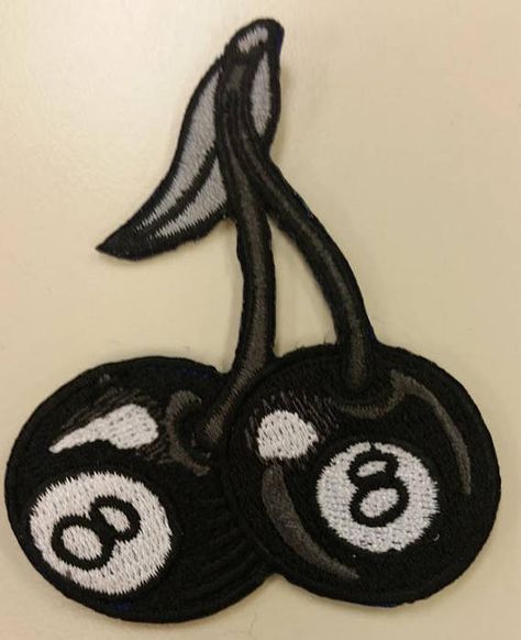 Eight Ball Cherries Embroidered Patch  Eight Ball Iron On Eight Ball, Morale Patch, Diy Patches, Cool Pins, Clothing Patches, Patches Jacket, Patch Design, Iron On Patch, Embroidery Patches