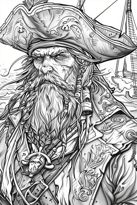 Pirate Coloring Pages, Art Final, Adult Coloring Books Printables, Abstract Coloring Pages, Color Drawing Art, Pirate Art, Dungeons And Dragons Classes, Adult Coloring Designs, Tattoo Graphic