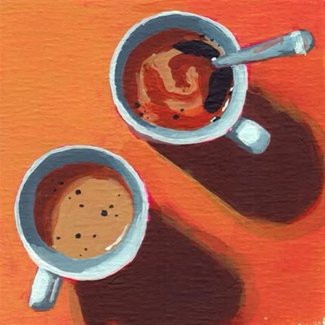 Still Life Coffee Painting, Coffee Gouache Painting, Coffee Cup Paintings, Coffee Cup Art Paintings, Espresso Painting, Cup Of Coffee Painting, Coffee Acrylic Painting, Painting Of Coffee, Tea Cup Painting