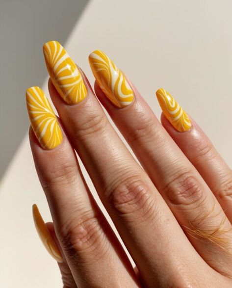 Glittering Yellow Nail Design Ideas For 2025 | Yellow Nails - GirlingBeauty Line Nail Designs, Neon Yellow Nails, Lace Nail Art, Yellow Nail Art, Yellow Nails Design, Yellow Nail, Green Nail Art, Easter Nail Designs, Lace Nails