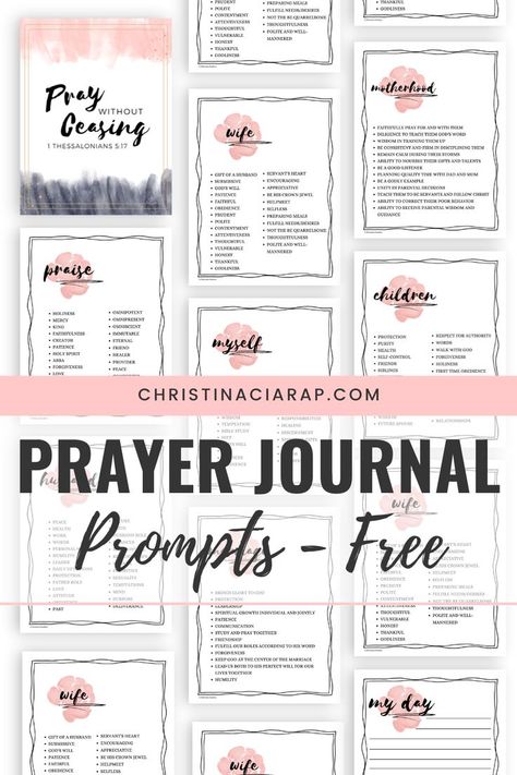 Free Prayer Journal Prompts for your Prayer Journal Binder. Printables come with cover page, guide, category sections, template pages, & writing prompts worksheets. Make your own prayer journal, know what to write in your prayer journal, things to put in your prayer journal, how to organize your own prayer journal & journaling ideas. Use daily, weekly, or monthly. Great for beginners, bible study, husbands, marriages, teens, & women. Learn how to set up a war room prayer journal for free. #pray Power Of A Praying Woman, John Bible Study, Prayer Binder Ideas, Journal Printables Templates, A Praying Woman, Prayer Journal Prompts, John Bible, Prayer Journal Template, Prayer Journal Printable