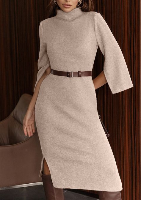 Cute Office Dresses, Warm Dress, Present For Girlfriend, Long Green Dress, Skirt Outfits Fall, Dress Trendy, Present For Her, Warm Dresses, Trendy Dress