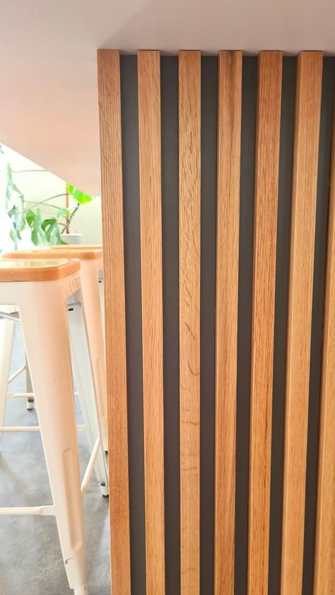 Oak + Ocean | Kiwi Contemporary Kitchen Wood Slats Island Kitchen, Wood Slat Wall Kitchen Island, Slat Wall Island, Slat Wall Bar Ideas, Wooden Slat Kitchen Island, Slatted Kitchen Island, Kitchen Island Wood Slats, Slat Island Kitchen, Timber Slat Wall