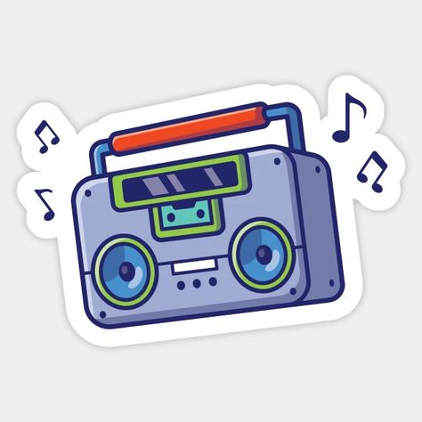 Boombox - Boombox - Sticker | TeePublic Boombox Design, Hiphop Design, 2d Gorillaz, Hi Fi Audio, Music Cartoon, Jukeboxes, Art Activities For Kids, Hifi Audio, Cartoon Stickers