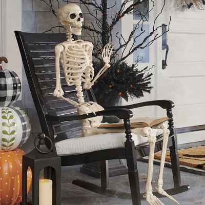 Halloween Porch Decor - Aesthetic - Frosted Blog Halloween Yard Props, Life Size Skeleton, Creepy Candles, Posable Skeleton, Skeleton Figure, No Bones About It, Unique Halloween Decorations, Halloween Porch Decorations, Grandin Road