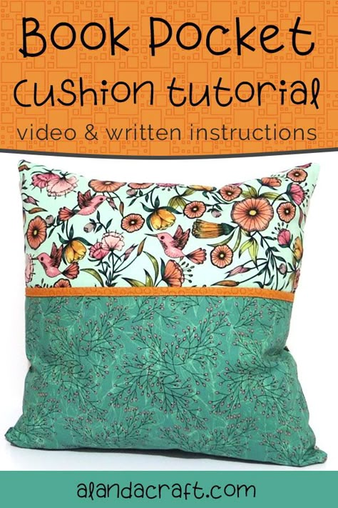 Pillow With Book Pocket Sewing Patterns, Reading Pillow Tutorial, How To Make A Reading Pillow, Reading Cushions For Kids, Book Pillow Pattern Free, Pocket Pillow Pattern Free, Reading Pillow Pattern Free, Scrap Fabric Pillow, Cushion Cover Tutorial