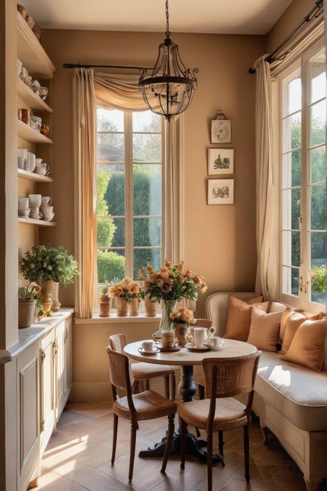 If you're dreaming of a coffee nook that radiates French country charm, you're in the right place! We've put together 10 delightful ideas that blend cozy decor with floral touches for the perfect spot to enjoy your morning brew. Think soft textures, rustic furnishings, and pretty arrangements that whisk you away to a quaint Parisian café. Get inspired with these coffee nook designs and transform your space into a charming retreat where you can unwind with a cup of coffee. Explore and let your creativity flow! Window Coffee Bar, Coffee Nook Ideas, Coffee Nooks, Dining Nooks, Coffee Table Inspiration, Nook Table, Framed Botanical Prints, Vintage Dishware, Rustic Wooden Table