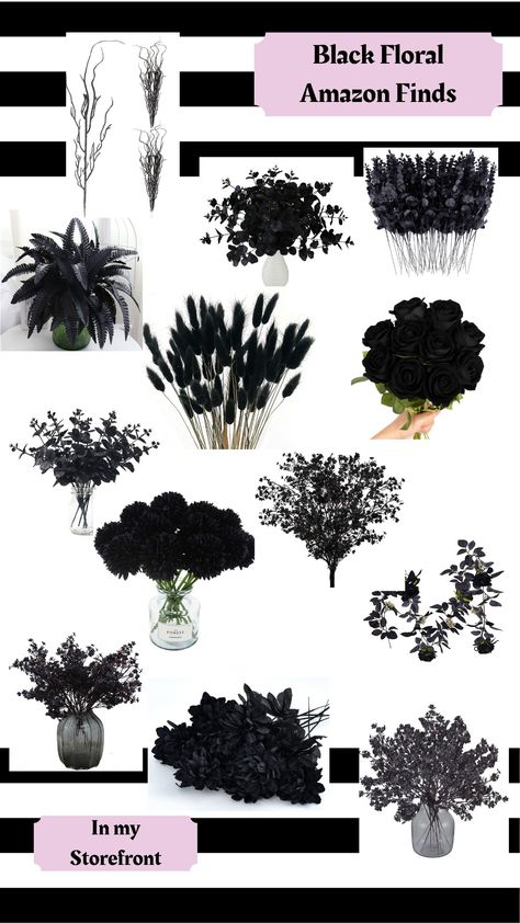 #ad #sponsored Many black floral finds perfect for the goth glam home. Diy wreath making, Halloween decor, Halloween decorating, Gothic Home decor, witchy decor, dark academia, tropigoth, dark aesthetic, goth Black Flowers Decor, Witchy Birthday Decor, Goth Glam Home Decor, Romantic Goth Party Decor, Goth Wedding On A Budget, Gothic Garden Party, Gothic Wedding Decorations Diy, Gothic Wedding Centerpieces Diy, Gothic Halloween Party Decor