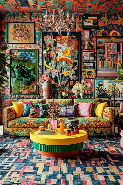 Embrace modern maximalism with bold colors and layered patterns for an energetic look. #ModernMaximalism #BoldDecor #ColorfulHome Modern Maximalism, Eclectic Design Style, Bold Decor, Maximalism, Eclectic Design, Colorful Decor, Design Style, House Colors, Bold Colors