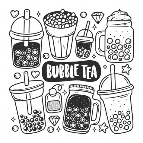 Bubble tea icons hand drawn doodle color... | Free Vector #Freepik #freevector #icon Bubble Tea Doodle, Bubble Tea Icon, Bubble Tea Drawing, Tea Coloring Pages, Tea Doodle, Icons Doodle, Tea Pictures, Drawn Icons, Back To School Art