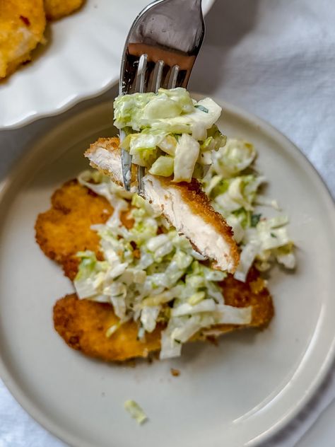 Caesar Salad Slaw over Chicken Cutlets — All Types Of Bowls Fried Chicken Ceasar Salad Recipe, Types Of Bowls, Crispy Chicken Cutlets, Chicken Milanese, Chicken Cutlet, Lunch Inspiration, Food Play, Chicken Caesar Salad, Easy Chicken Dinner Recipes