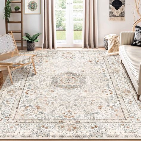 PRICES MAY VARY. Machine Washable Area Rug: Beige rug 8'x10' is foldable and its edges are reinforced by stitching.8’x10'rug is machine washable and after washing you can dry it in a low temperature or air dry it. Vintage rug will not fade, can be used many times. Note: Do not use bleach to clean. Non-slip Area Rug: Boho rug 8’x10’ has good non-slip effect and does not require the extra use of non-slip backing. Washable Rug 8’x10’ can be trusted to use, will not bring scratches or damage to the Rugs For Living Room, Green Rug Living Room, Bedroom Bohemian, Chic Area Rug, Large Dining Room, Floral Area Rugs, 8x10 Area Rugs, Transitional Rugs, Boho Bedroom