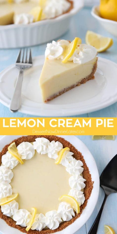 Lemon Cream Pie is creamy, tangy, and sweet with a buttery graham cracker crust, just like key lime pie. A great alternative to lemon meringue pie. Lemon Pie Receta, Lemon Meringue Pie Easy, Lemon Cream Pie, Cream Pie Filling, Lemon Meringue Cheesecake, Lemonade Pie, Lemon Pie Recipe, Lemon Cream Pies, Lemon Treats