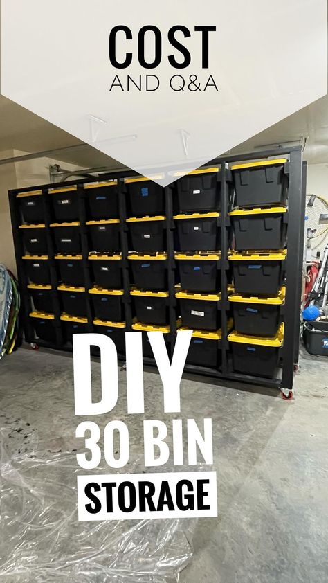 I am so happy I made this bin storage rack for 30 totes. Pretty easy too! I think you may want to do it too. #storage #binshelf #toteshelf… | Instagram Bin Storage Rack, Garage Storage Bins, Storage Bin Shelves, Rolling Storage Bins, Easy Garage Storage, Garage Organizing, Bin Rack, Diy Rack, Diy Storage Shelves