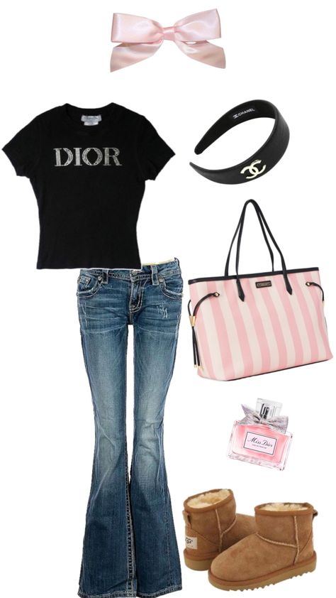 Uggs Low, Low Rise Outfit, Downtown Y2k, Tote Bag Chanel, Chanel Headband, Aesthetic Dior, Victoria's Secret Aesthetic, Coquette Outfit, Girly Fits