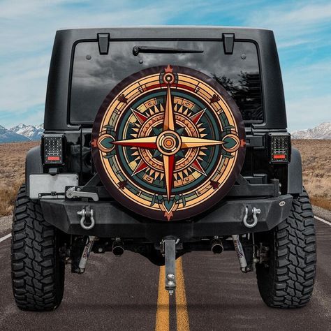 Spare Tire Cover Cherokee Fit for Jeep SUV Camper unique abstract compass it native American style atr Jeep Wrangler Tire Covers, Jeep Spare Tire Covers, Jeep Sahara, Suv Camper, Jeep Tire Cover, Spare Tire Covers, G Class, Tire Cover, Car Exterior