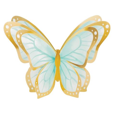 Adorn your tablescape with our gorgeous Golden Butterfly Centerpiece. This centerpiece includes nine 3D butterflies, one of which measures 9"x12" and two of which measure 7"x10". The beautiful butterflies fan out to become 3D so they can sit atop your tabletop. The purple, pink, and blue butterflies are each accented by metallic gold foil touches. They would look beautiful displayed with a table garland! Grab this dreamy centerpiece and complete the look at your celebration with our coordinating Butterfly Party Centerpieces, Butterfly Centerpiece, Cuban Desserts, Butterfly Party Favors, Butterfly Centerpieces, Small Butterflies, Butterfly Party Decorations, 3 Butterflies, Butterfly 3d