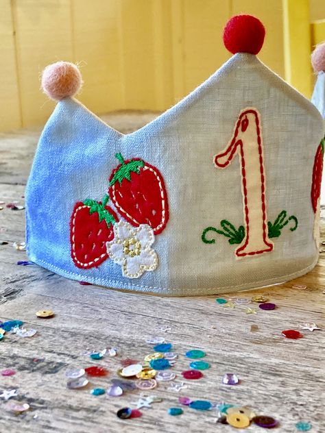 Waldorf Crown, Birthday Crowns, Strawberry Birthday, Felt Crown, June Birthday, Strawberry Lemon, Nevada City, Birthday Crown, Sewing Project