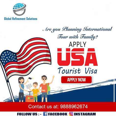 Are you Planning International Tour with Family? Apply for USA Tourist Visa! Global Refinement Solutions #usavisa #touristvisa #usavisitorvisa #touristvisa #studyvisa #multiplevisa #usa #mohali #visa #service #chandigarh  CONTACT INFORMATION Call at: 9888962674 Visa Usa, Visa Consultant, Radio Usa, Tourism Services, Country Strong, Visit Usa, Gap Year, Road Trip Usa, Travel Tours