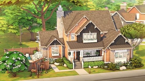 Craftsman Family Home for 5 Sims 🤍 | Patreon Sims 4 Family House, Sims Inspiration, Sims 4 Speed Build, Hollywood Story, Sims 4 Family, Sims Building, Sims House Design, Sims 4 Build, Sims 4 Houses