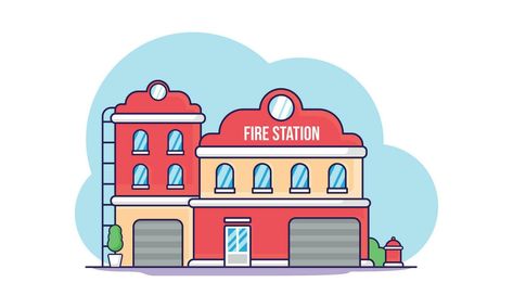 Illustration vector graphic design of Fire Station, department office government with cartoon style or flat design style and children friendly, good for web design, children books, cartoon, etc. Fire Station Cartoon, Children Books, Fire Station, Cartoon Style, Illustration Vector, Flat Design, Design Style, Cartoon Styles, Kid Friendly